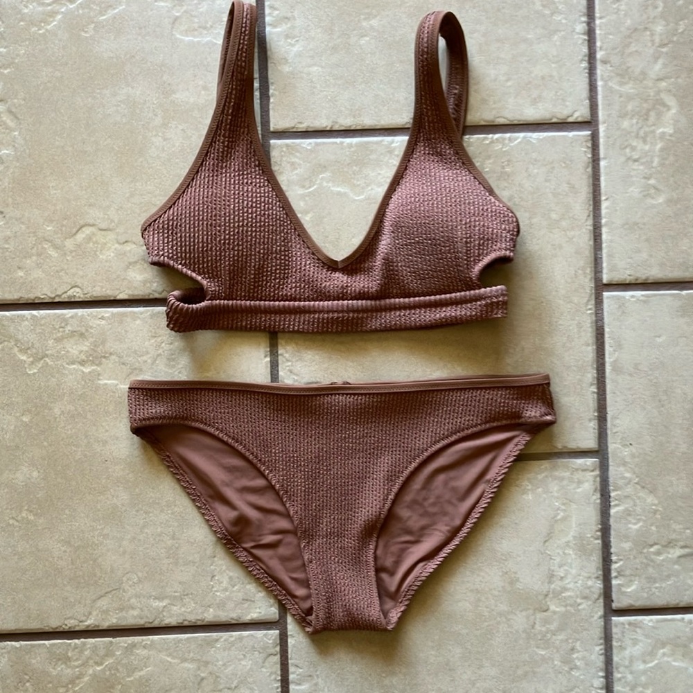 Aerie brown crinkle scoop swim suit